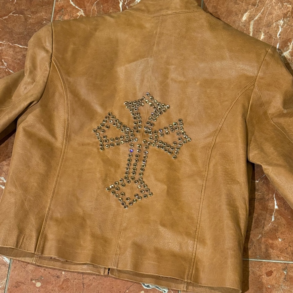 Leather Jacket with Embellished Cross